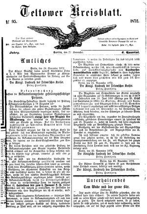 Teltower Kreisblatt vom 27.11.1872