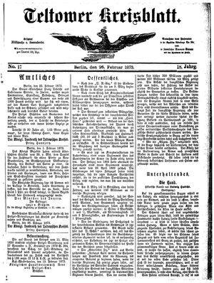 Teltower Kreisblatt vom 26.02.1873