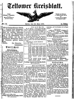 Teltower Kreisblatt vom 29.03.1873