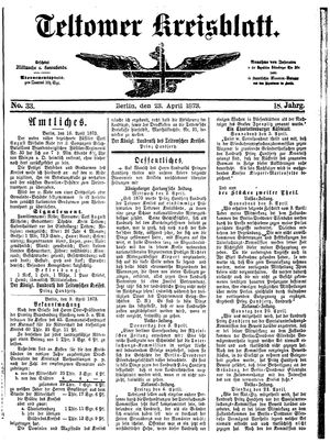 Teltower Kreisblatt vom 23.04.1873