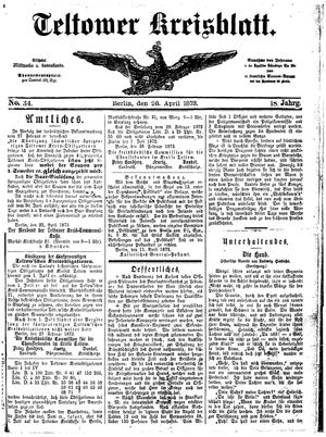 Teltower Kreisblatt vom 26.04.1873