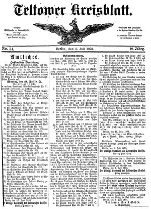 Teltower Kreisblatt vom 05.07.1873