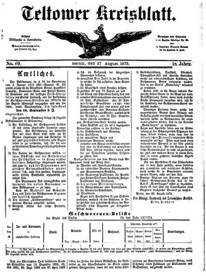 Teltower Kreisblatt vom 27.08.1873