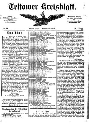 Teltower Kreisblatt vom 01.11.1873