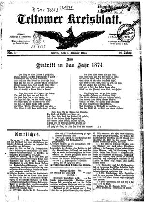 Teltower Kreisblatt on Jan 1, 1874