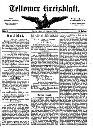 Teltower Kreisblatt on Jan 10, 1874
