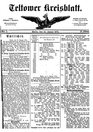 Teltower Kreisblatt vom 14.01.1874