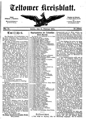 Teltower Kreisblatt vom 11.02.1874