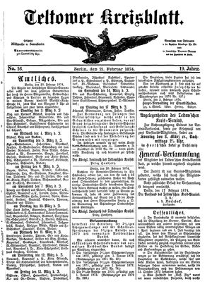 Teltower Kreisblatt vom 21.02.1874