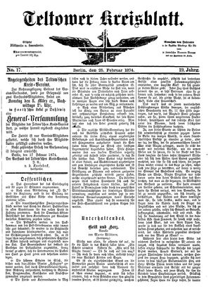 Teltower Kreisblatt vom 25.02.1874