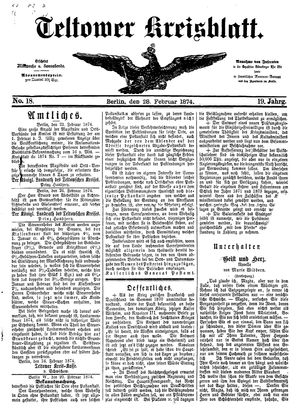 Teltower Kreisblatt vom 28.02.1874