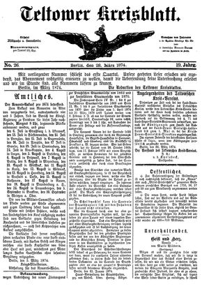 Teltower Kreisblatt vom 28.03.1874
