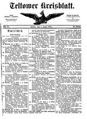 Teltower Kreisblatt vom 01.04.1874