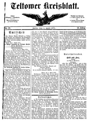 Teltower Kreisblatt on Apr 4, 1874