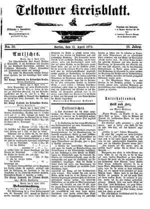 Teltower Kreisblatt vom 11.04.1874