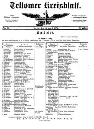 Teltower Kreisblatt vom 15.04.1874