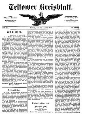 Teltower Kreisblatt vom 18.04.1874