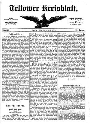 Teltower Kreisblatt vom 22.04.1874