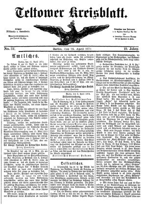 Teltower Kreisblatt vom 25.04.1874