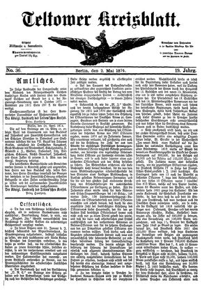 Teltower Kreisblatt on May 2, 1874