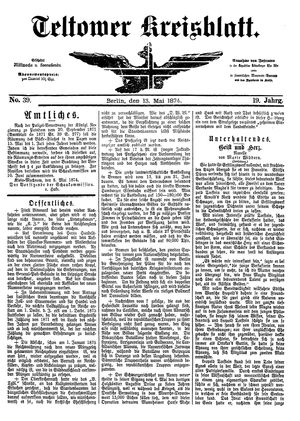 Teltower Kreisblatt on May 13, 1874