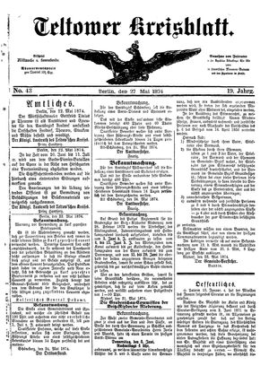 Teltower Kreisblatt on May 27, 1874