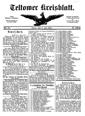 Teltower Kreisblatt vom 03.06.1874