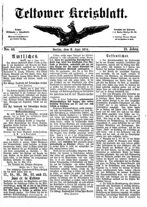Teltower Kreisblatt vom 06.06.1874