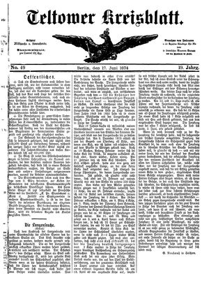 Teltower Kreisblatt vom 17.06.1874