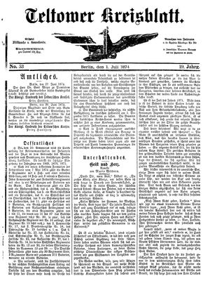 Teltower Kreisblatt vom 01.07.1874
