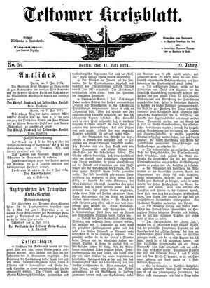 Teltower Kreisblatt vom 11.07.1874
