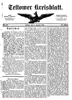 Teltower Kreisblatt vom 01.08.1874