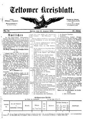 Teltower Kreisblatt vom 15.08.1874