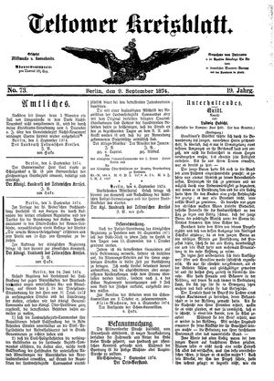 Teltower Kreisblatt vom 09.09.1874