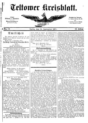 Teltower Kreisblatt vom 12.09.1874