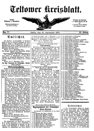 Teltower Kreisblatt on Sep 23, 1874