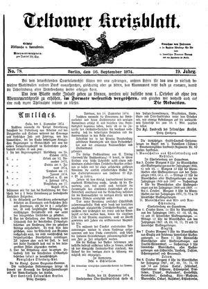 Teltower Kreisblatt on Sep 26, 1874