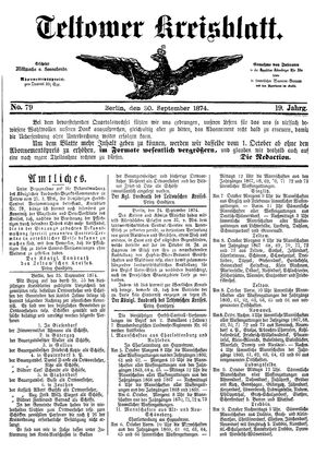 Teltower Kreisblatt vom 30.09.1874