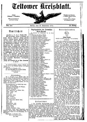 Teltower Kreisblatt vom 12.12.1874
