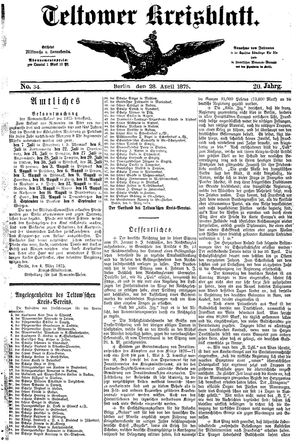 Teltower Kreisblatt vom 28.04.1875