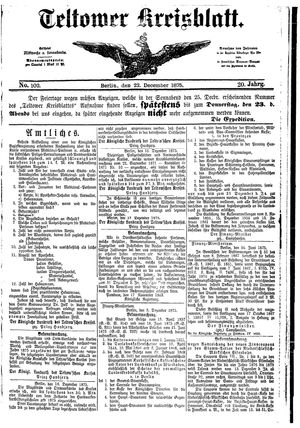 Teltower Kreisblatt vom 22.12.1875