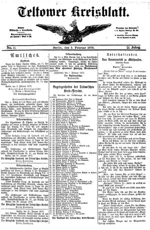 Teltower Kreisblatt vom 05.02.1876