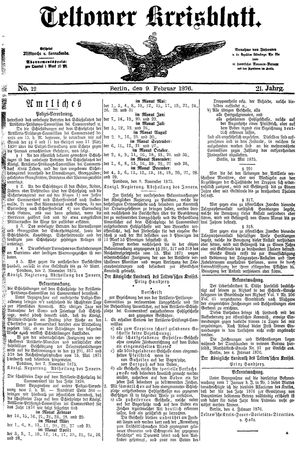 Teltower Kreisblatt vom 09.02.1876