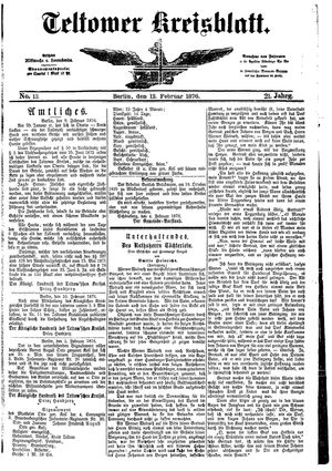 Teltower Kreisblatt vom 12.02.1876