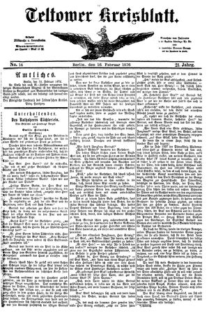 Teltower Kreisblatt on Feb 16, 1876
