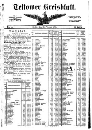 Teltower Kreisblatt vom 23.02.1876