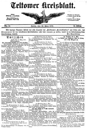 Teltower Kreisblatt vom 29.03.1876