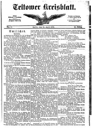 Teltower Kreisblatt vom 15.04.1876