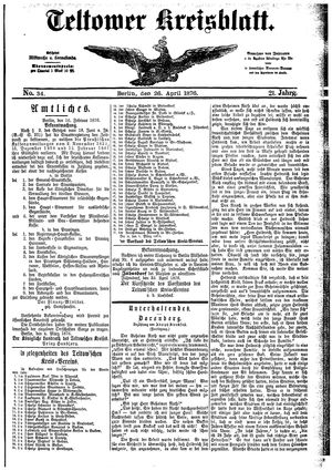 Teltower Kreisblatt vom 26.04.1876
