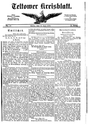 Teltower Kreisblatt vom 10.06.1876